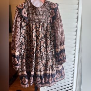Sea New York Blush and Navy Patterned Long Sleeve Boho Dress